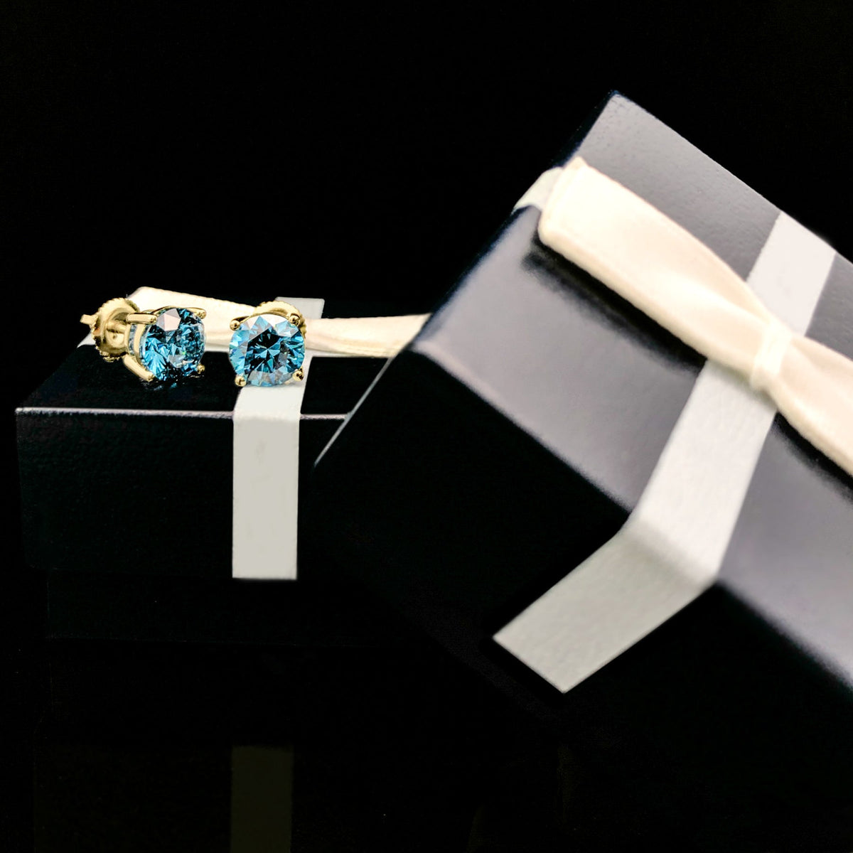 14K Gold Blue Lab Grown Diamond Stud Earrings with Screw Backs