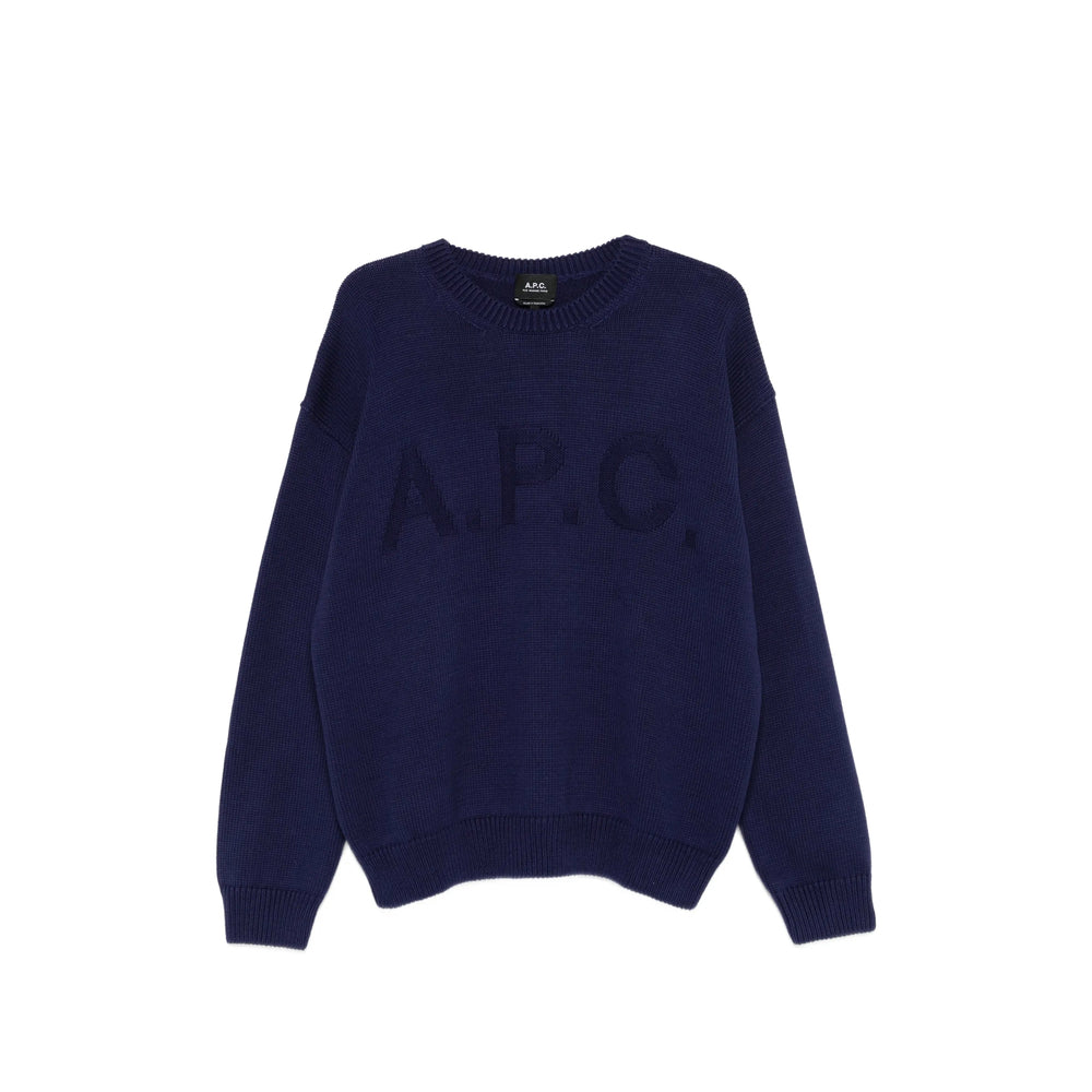 Navy Blue Crew Neck Sweater With Logo Detail
