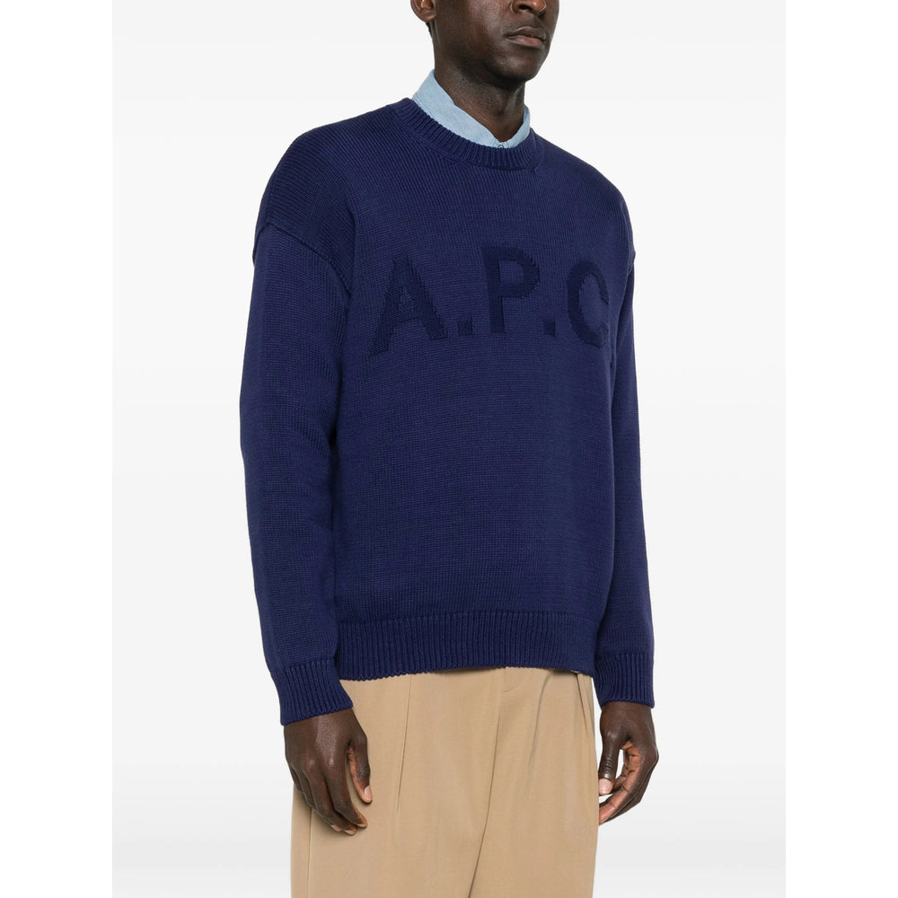 Navy Blue Crew Neck Sweater With Logo Detail