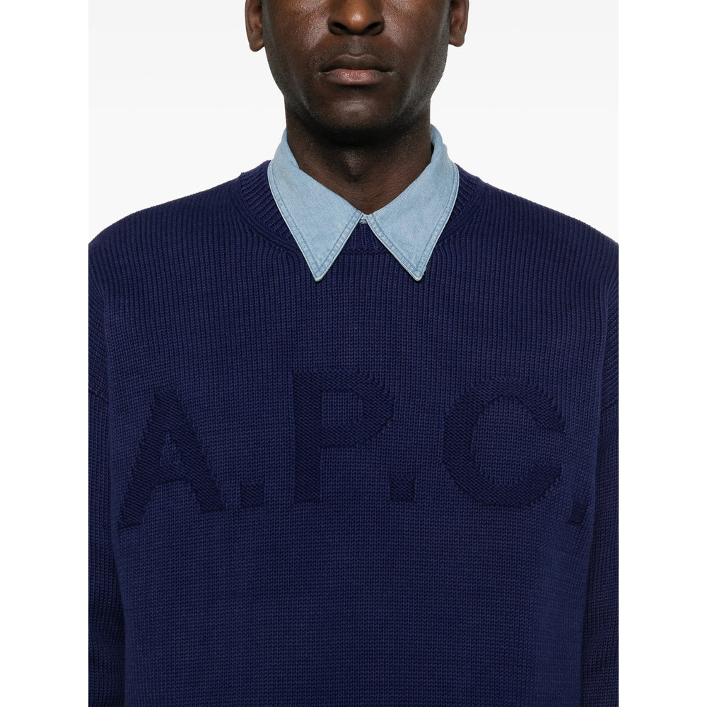 Navy Blue Crew Neck Sweater With Logo Detail