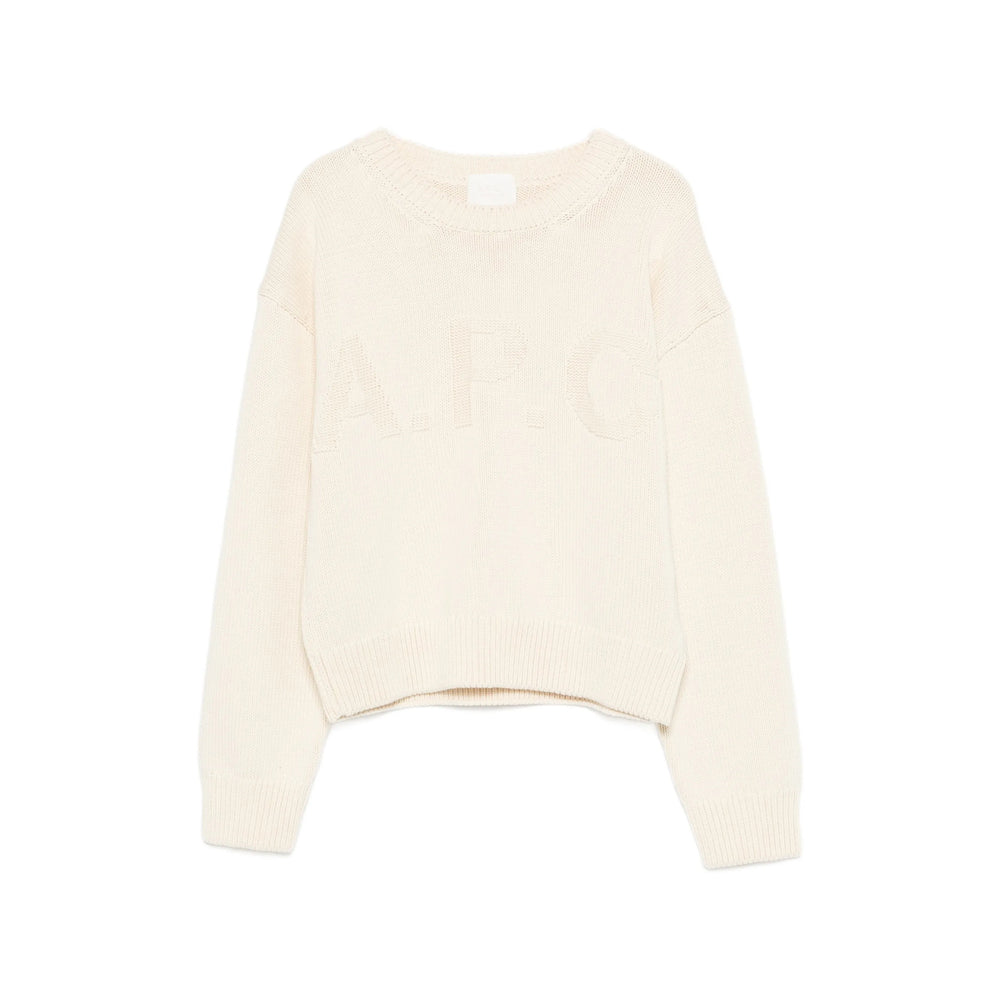 Beige Tonal Logo Crew Neck Sweater