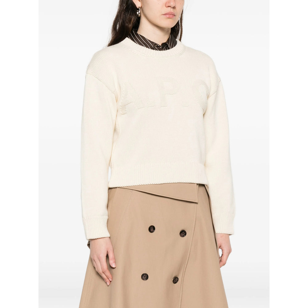 Beige Tonal Logo Crew Neck Sweater
