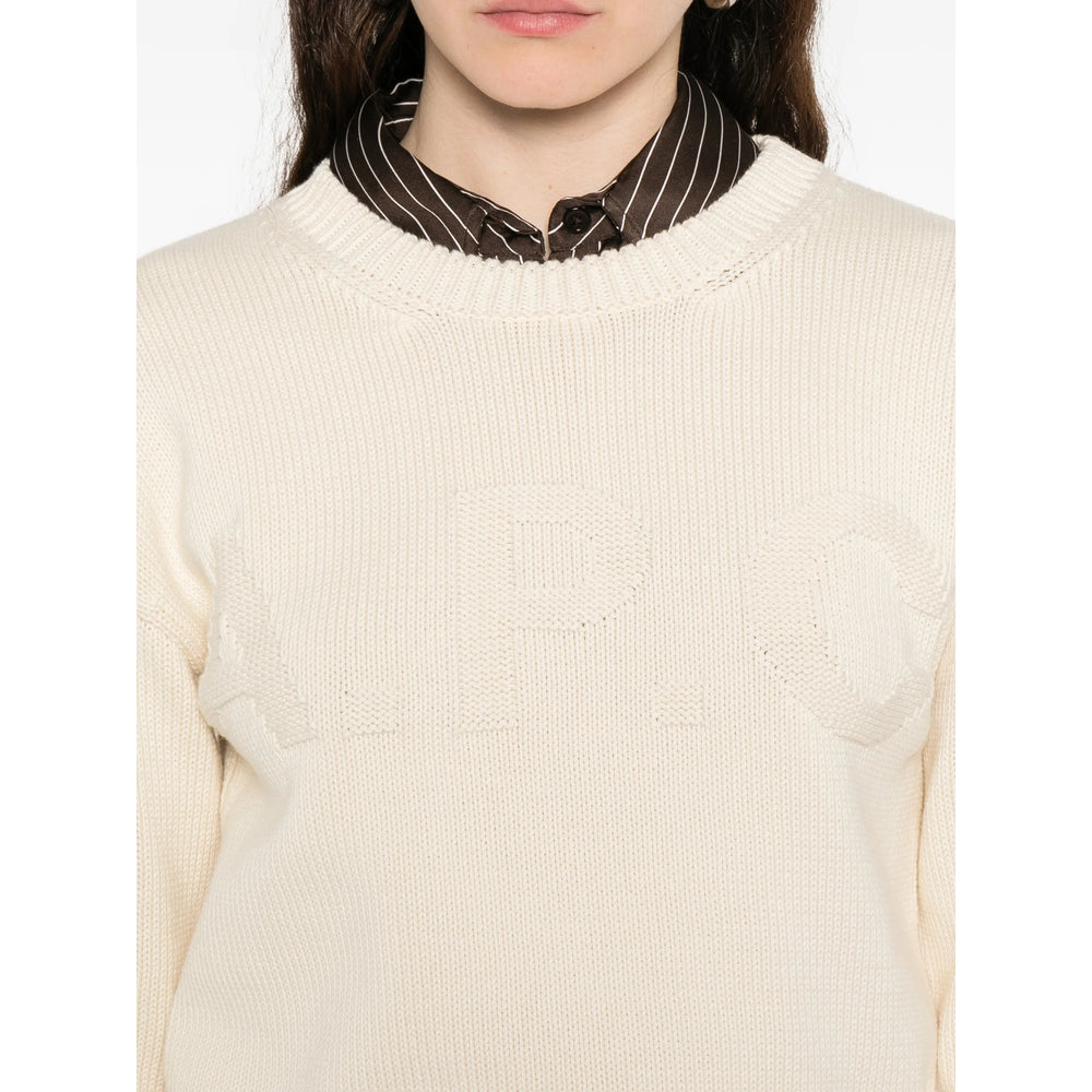Beige Tonal Logo Crew Neck Sweater
