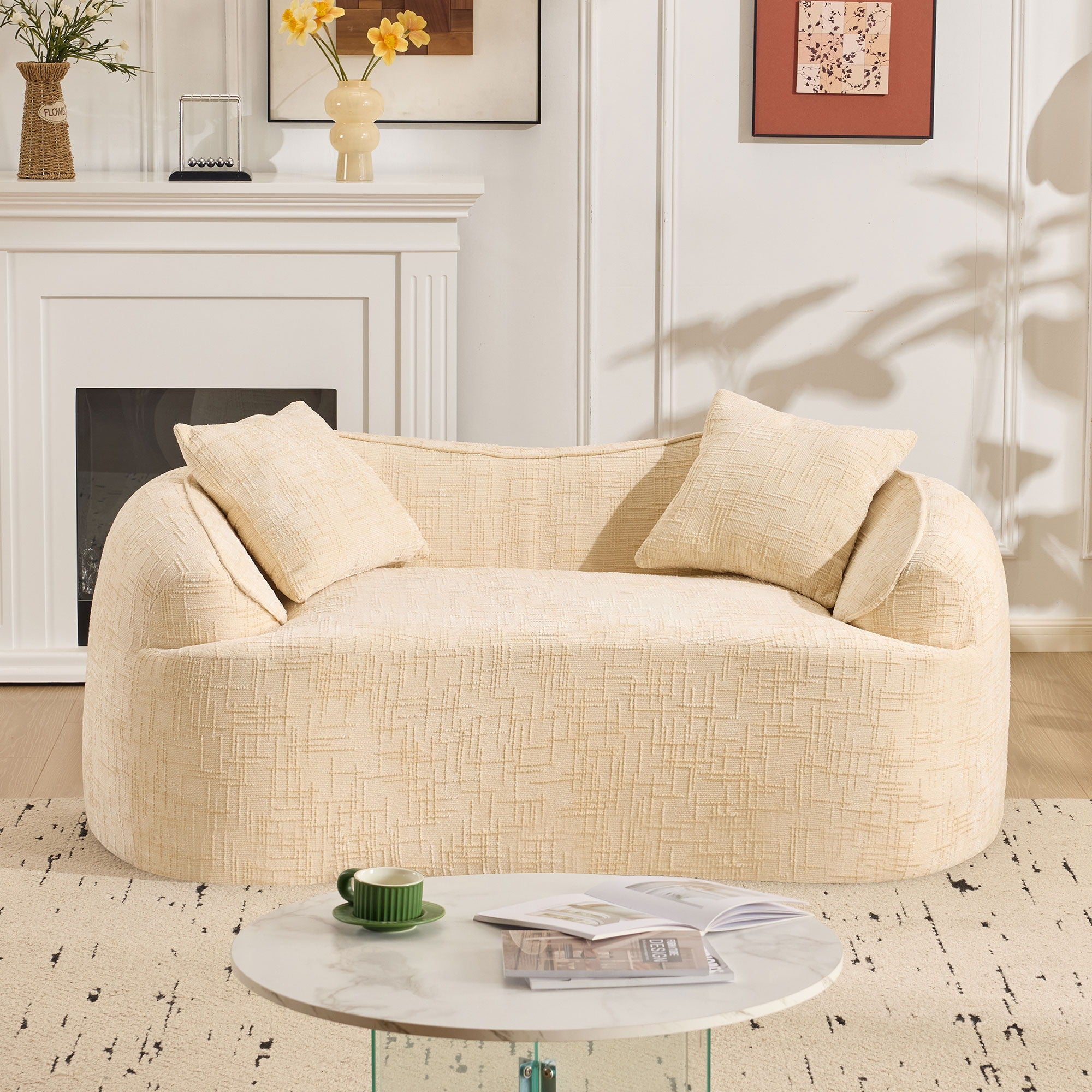 Curved 2 Person Compress Sofa With Armrests