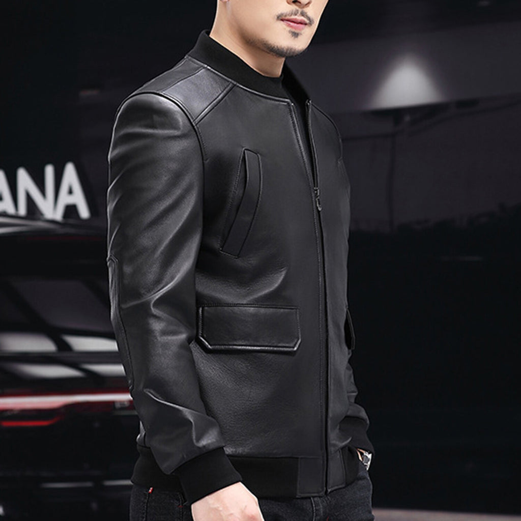 Varsity Leather Jacket with Duckdown Lining // Black