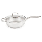 BergHOFF Belly Shape 18/10 Stainless Steel 9.5" Deep Skillet with Glass Lid, 3.2qt
