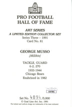 George Musso HOF Autographed Goal Line Art GLAC Postcard Bears JSA