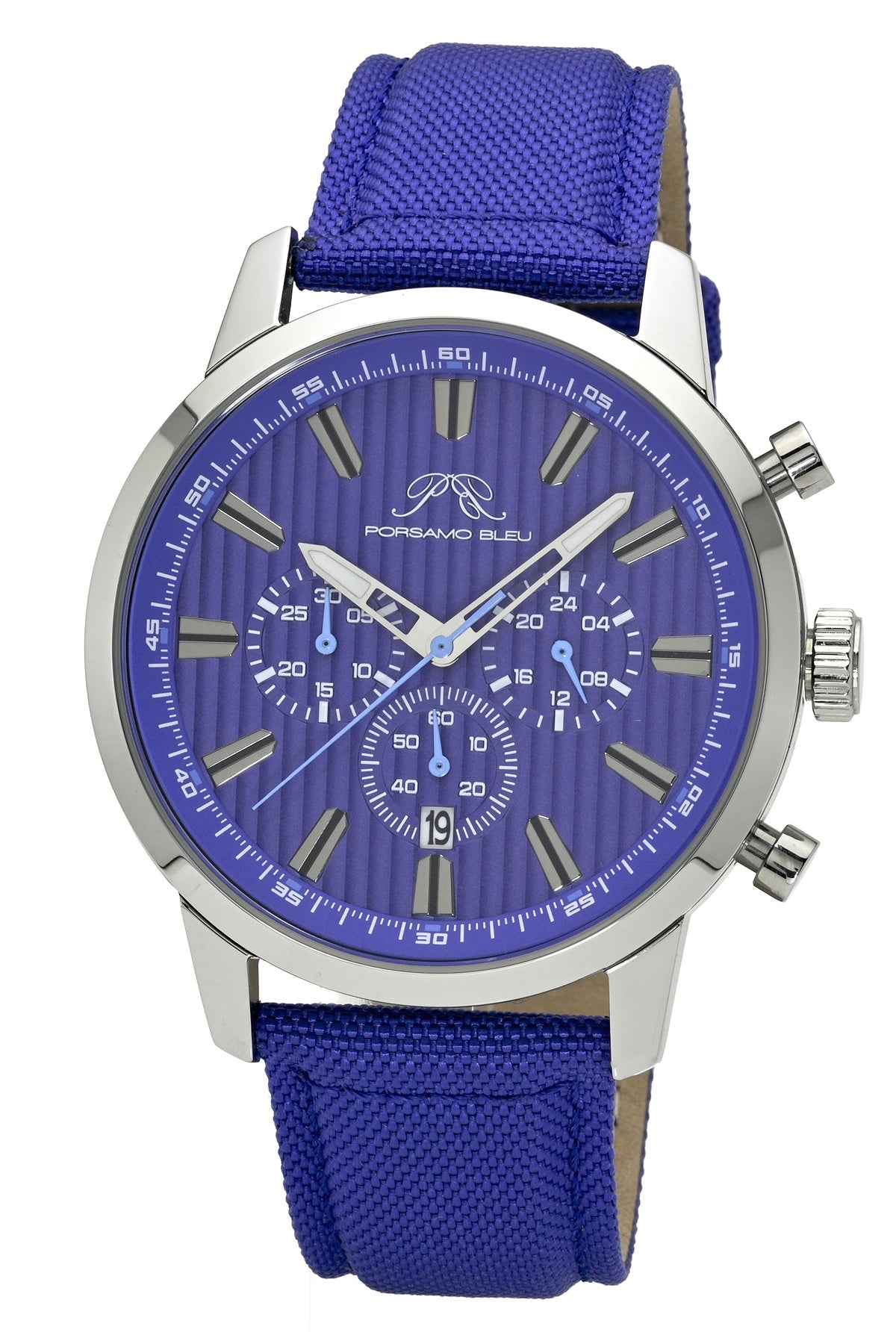 Porsamo Bleu Ryder Chronograph Canvas Silver Tone and Blue Men's Watch 1521DRYF