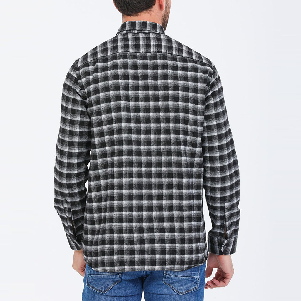 Jake Long Sleeve Checkered Pocket Collar Button-Up Shirt // Black