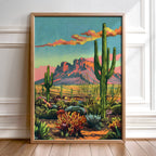 Vintage Postcard Style Desert Landscape Saguaro Art Print