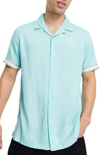 Topman Short Sleeve Button-Up Camp Shirt in Turquoise, Size Large