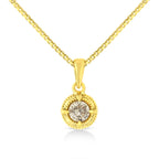 14K Yellow Gold Plated .925 Sterling Silver 1/2 Cttw Brilliant Round Cut Diamond Solitaire Milgrain 18" Pendant Necklace (K-L Color, I2-I3 Clarity)