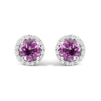 10K White Gold Purple Amethyst and 1/6 Cttw Diamond Halo Stud Earring