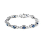14K White Gold Vintage-Inspired Oval Blue Sapphire & Diamond Link Bracelet