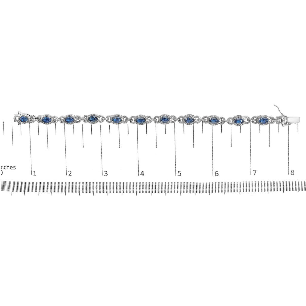 14K White Gold Vintage-Inspired Oval Blue Sapphire & Diamond Link Bracelet