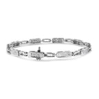 14K White Gold 1.0 Cttw Invisible Set Princess Cut Diamond Alternating Station and Link Tennis Bracelet (I-J Color, I1-I2 Clarity) - Size 7.25" Inches