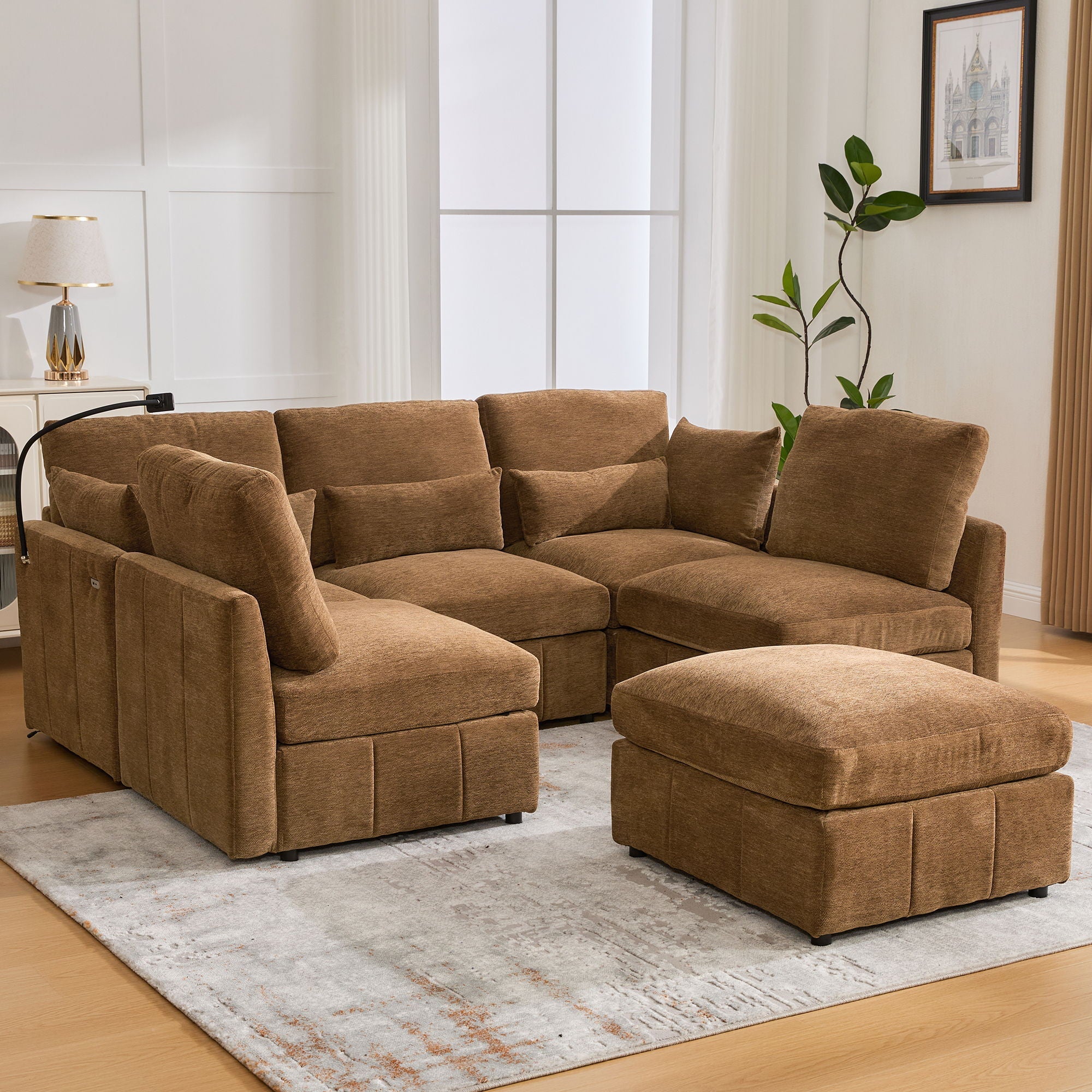 Modern Modular U-Shaped Sofa Bed With Movable Ottoman