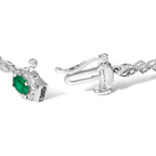 10K White Gold Oval Green Emerald & Diamond Alternating Link Bracelet