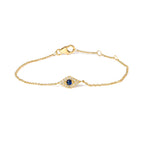 10K Yellow Gold Blue Sapphire and Diamond Accent Evil Eye Station Link Bracelet  (H-I Color, I1-I2 Clarity) - Size 7"