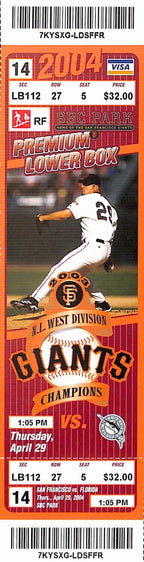 Barry Bonds Hits HR #668 Full Ticket Giants 4/29/2004