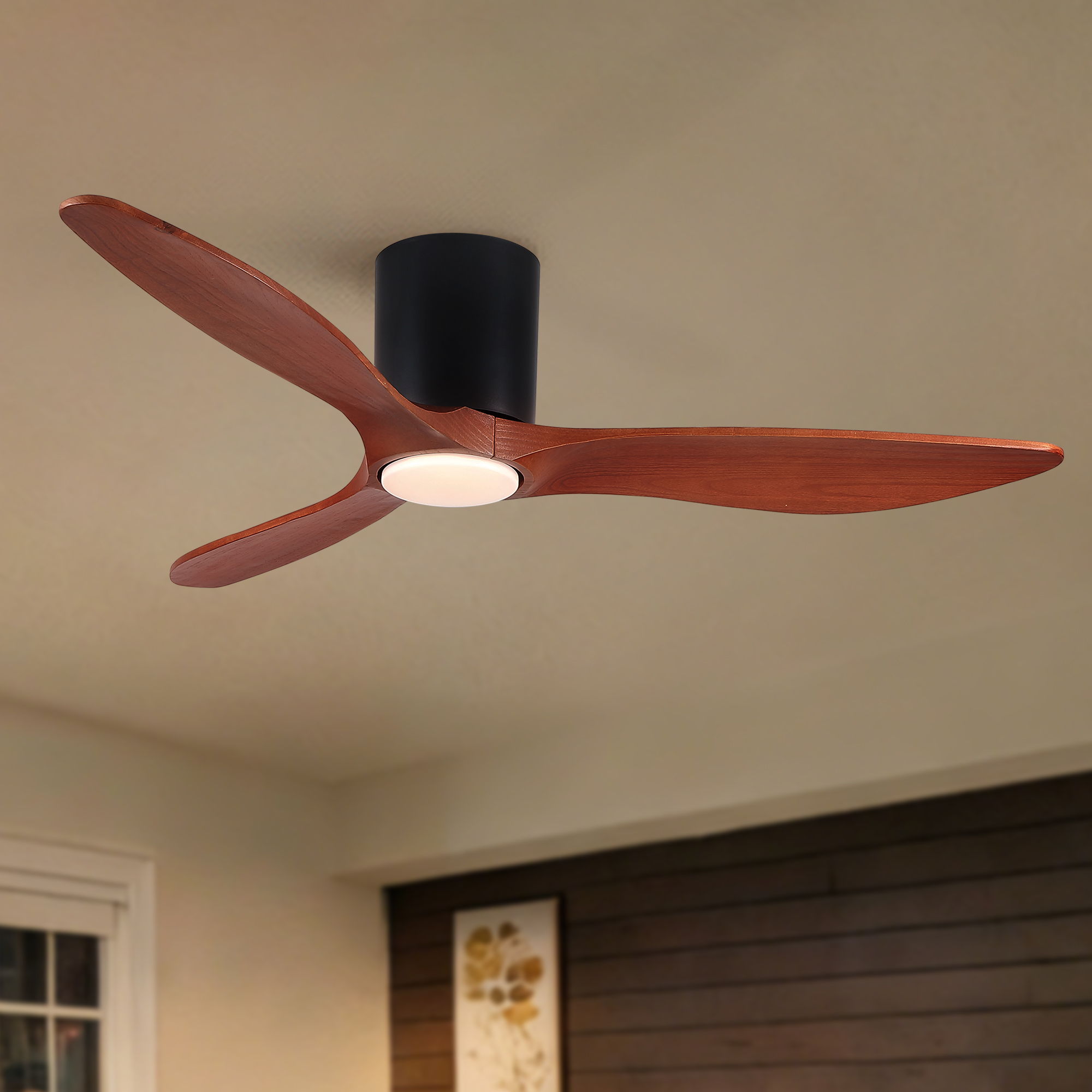 Low Profile Flush Mount Ceiling Fan With Light And - Matte Black