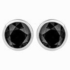14K White Gold 1/2 Cttw Round Brilliant-Cut Black Diamond Bezel-Set Stud Earrings with Screw Backs (Fancy Color-Enhanced, I2-I3 Clarity)