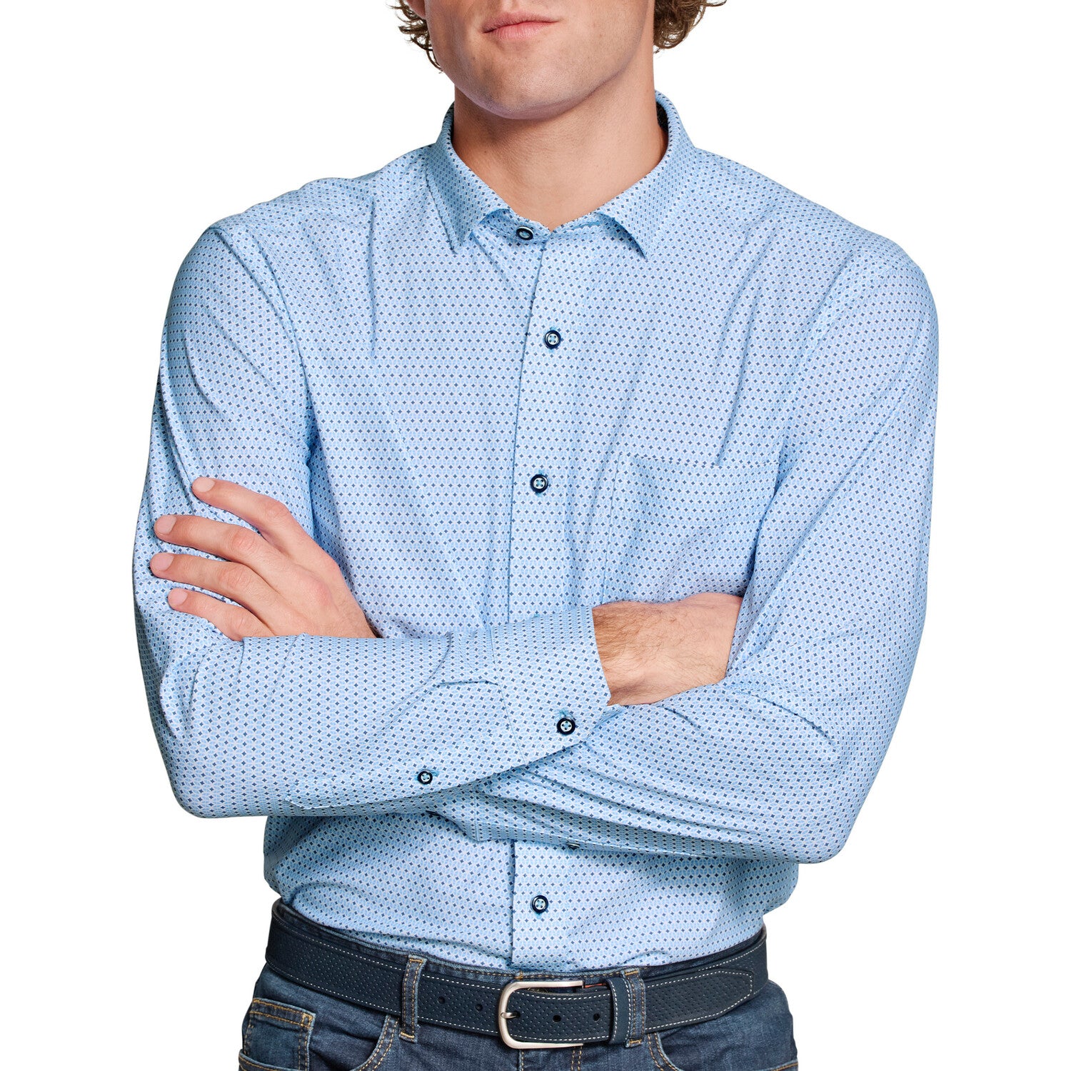 XC+ Motion Long-Sleeve Print Knit Shirt // Blue Tulip