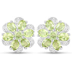 8.04 Carat Genuine Peridot and White Topaz .925 Sterling Silver 3 Piece Jewelry Set (Ring, Earrings, and Pendant w/ Chain)
