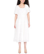 Black Tape Women's Printed Short Sleeve Tiered Dress White Size Small