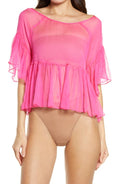 SUZY BLACK Shantelle Sheer Silk Chiffon Blouse in Pink, Size X-Small