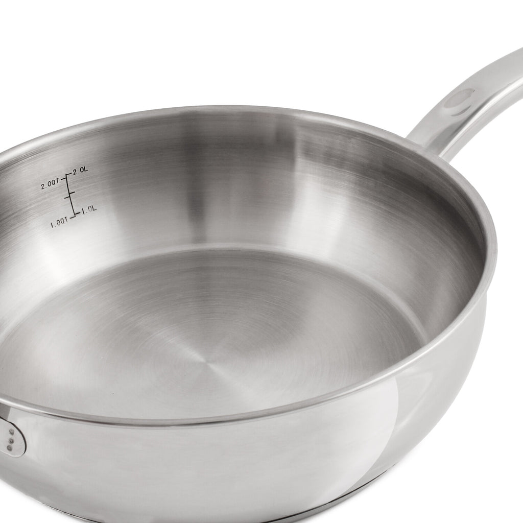 BergHOFF Belly Shape 18/10 Stainless Steel 9.5" Deep Skillet with Glass Lid, 3.2qt