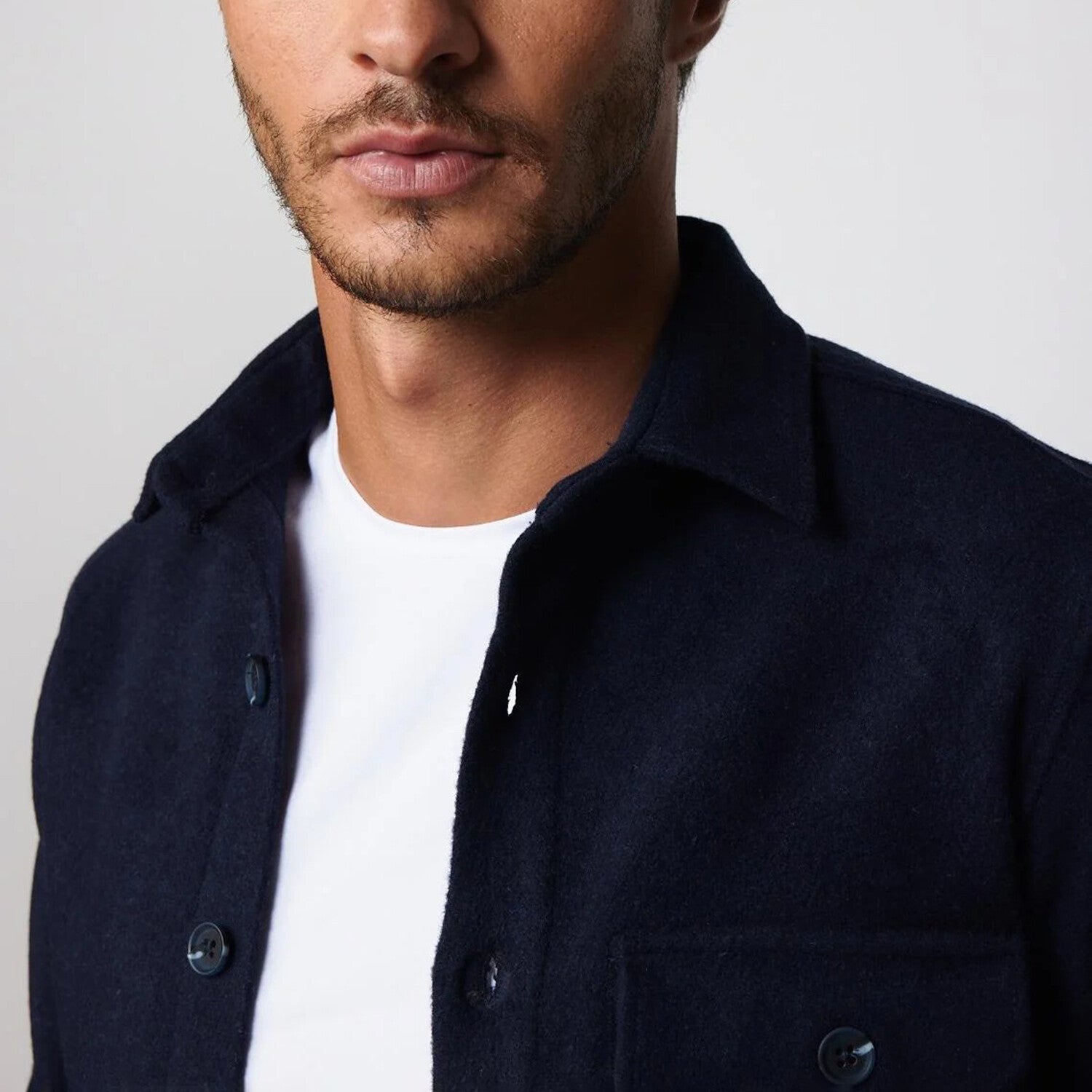 Slim Fit Narrow Cut Flap Pocket Shirt // Navy Blue