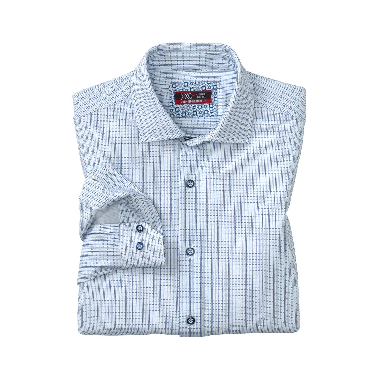 XC+ Motion Long-Sleeve Dress Knit Shirt // White/Navy Grid