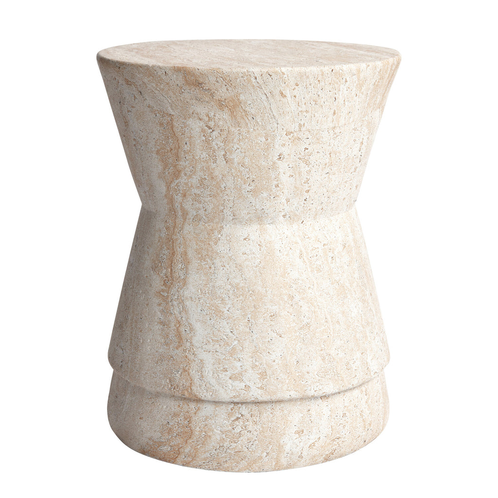 Hourglass Travertine Stone Finish Italian Design MgO Side Accent Table