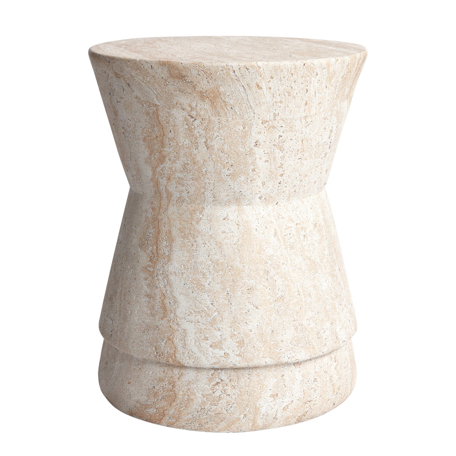 Hourglass Travertine Stone Finish Italian Design MgO Side Accent Table