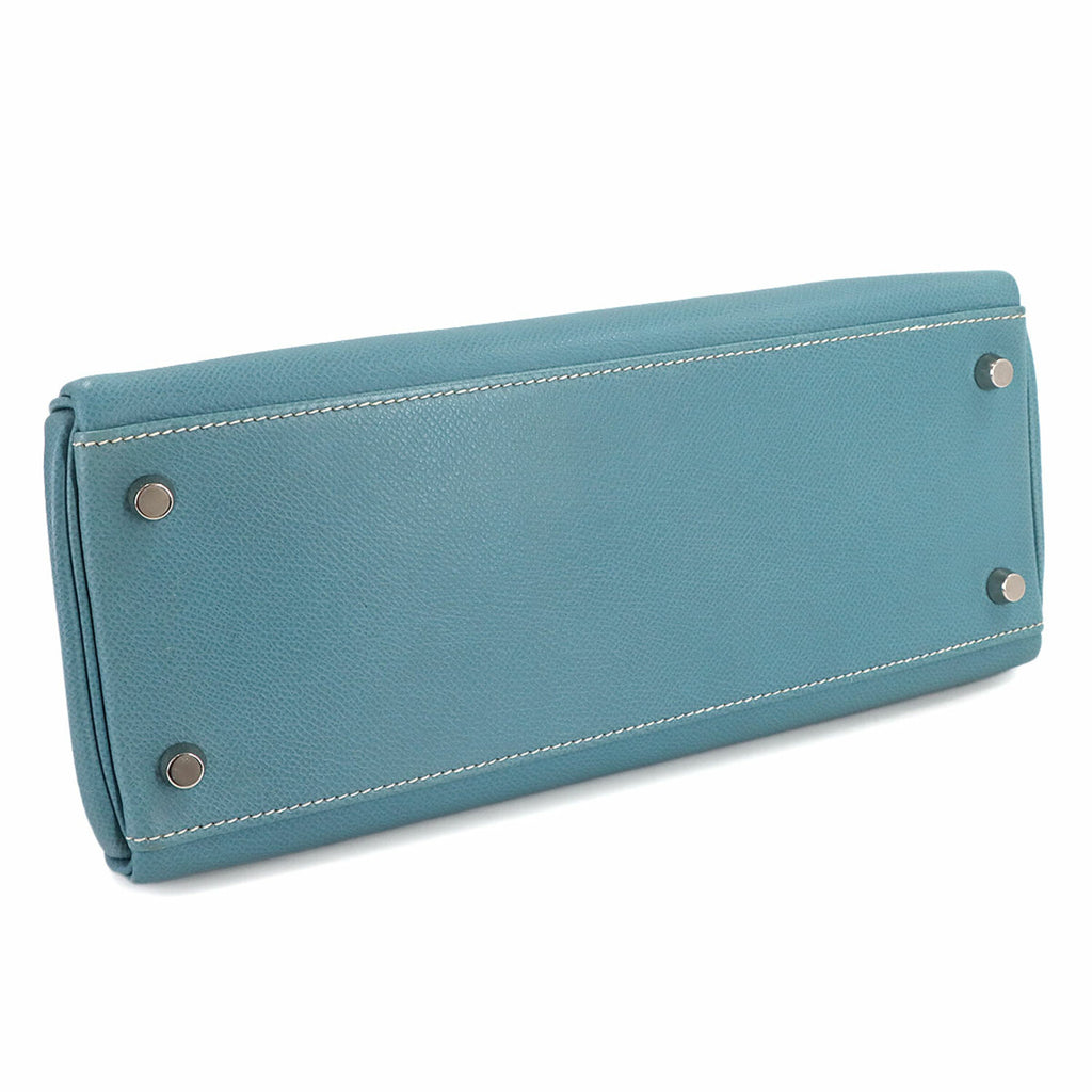Hermès // Epsom Leather Kelly 28 Handbag // Blue Jean + Silver // Pre-Owned