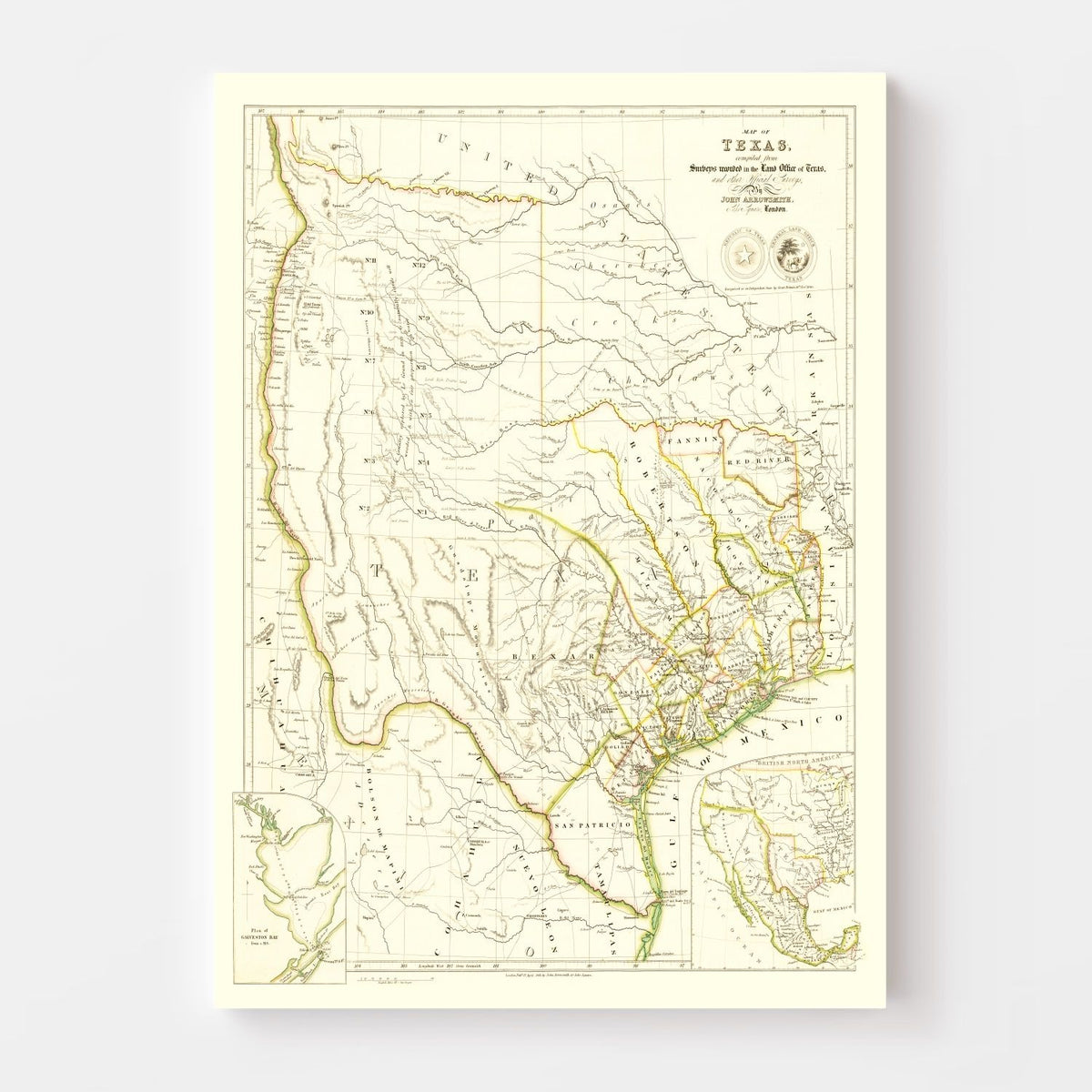 Vintage Map of Texas 1841
