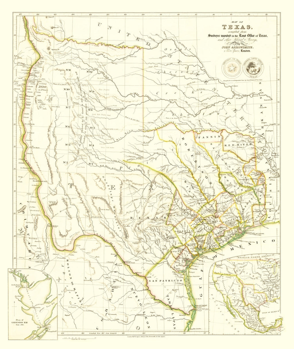 Vintage Map of Texas 1841