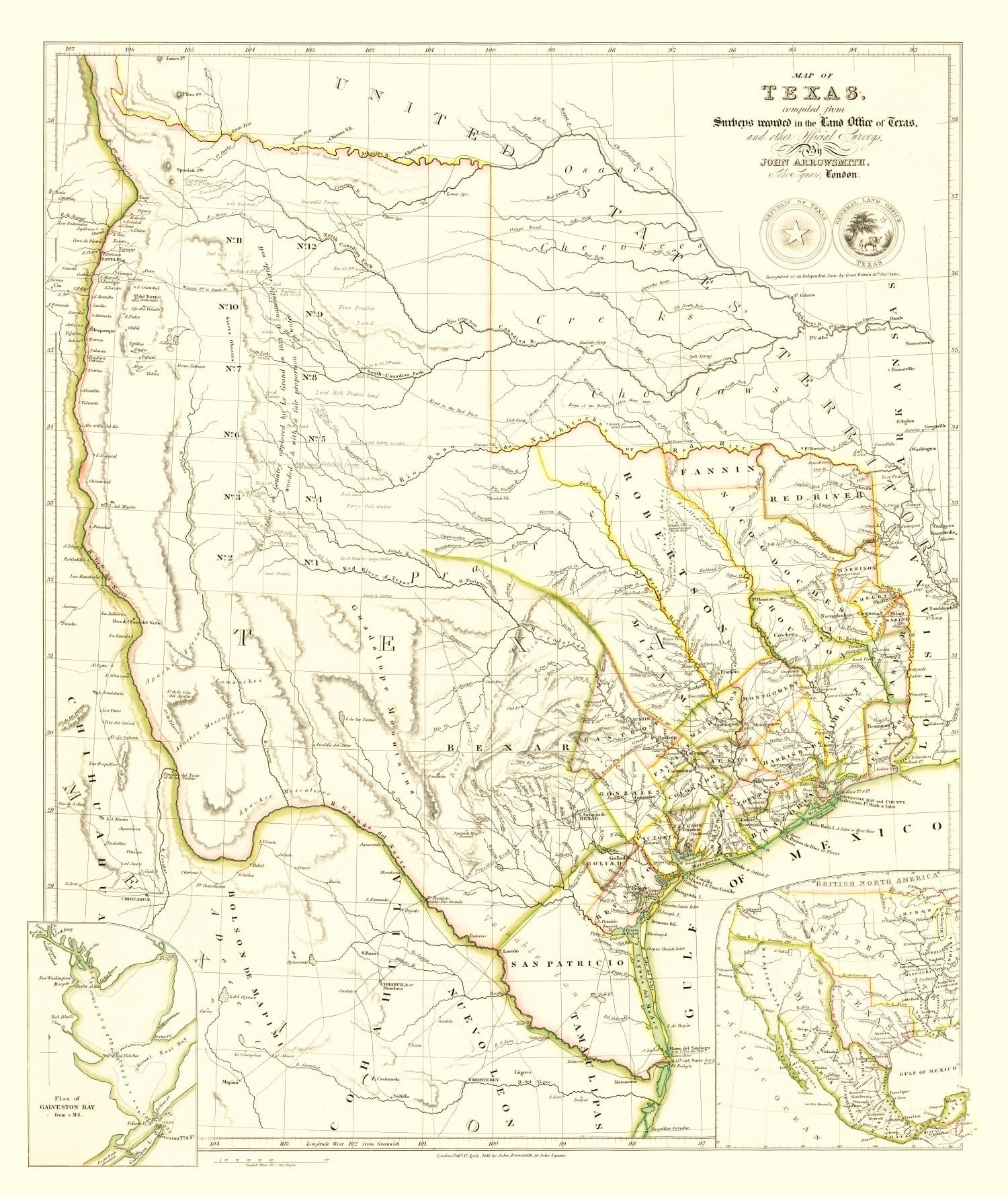 Vintage Map of Texas 1841