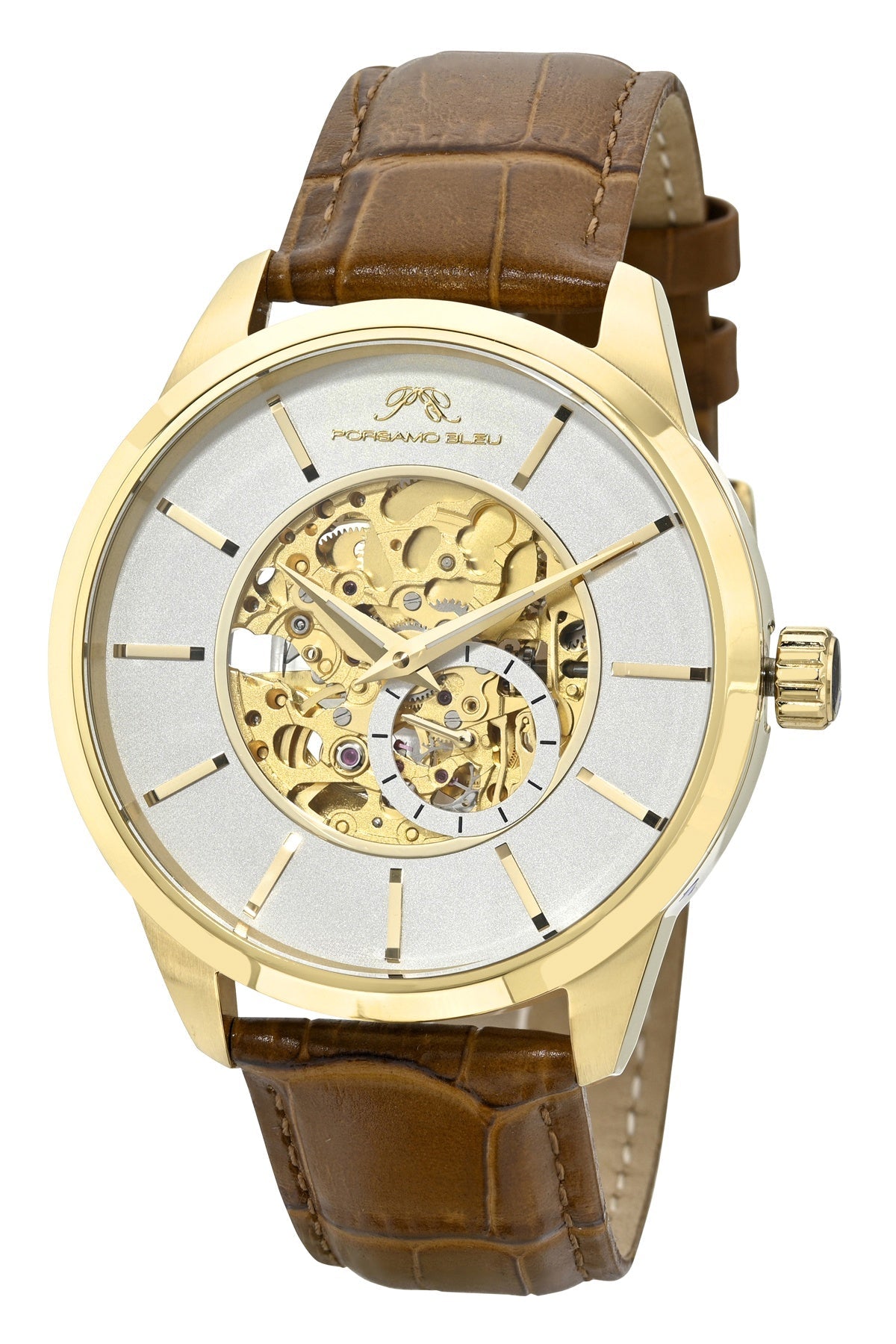 Porsamo Bleu Men's Cassius Automatic Gold Tone & Brown Watch 802FCAL