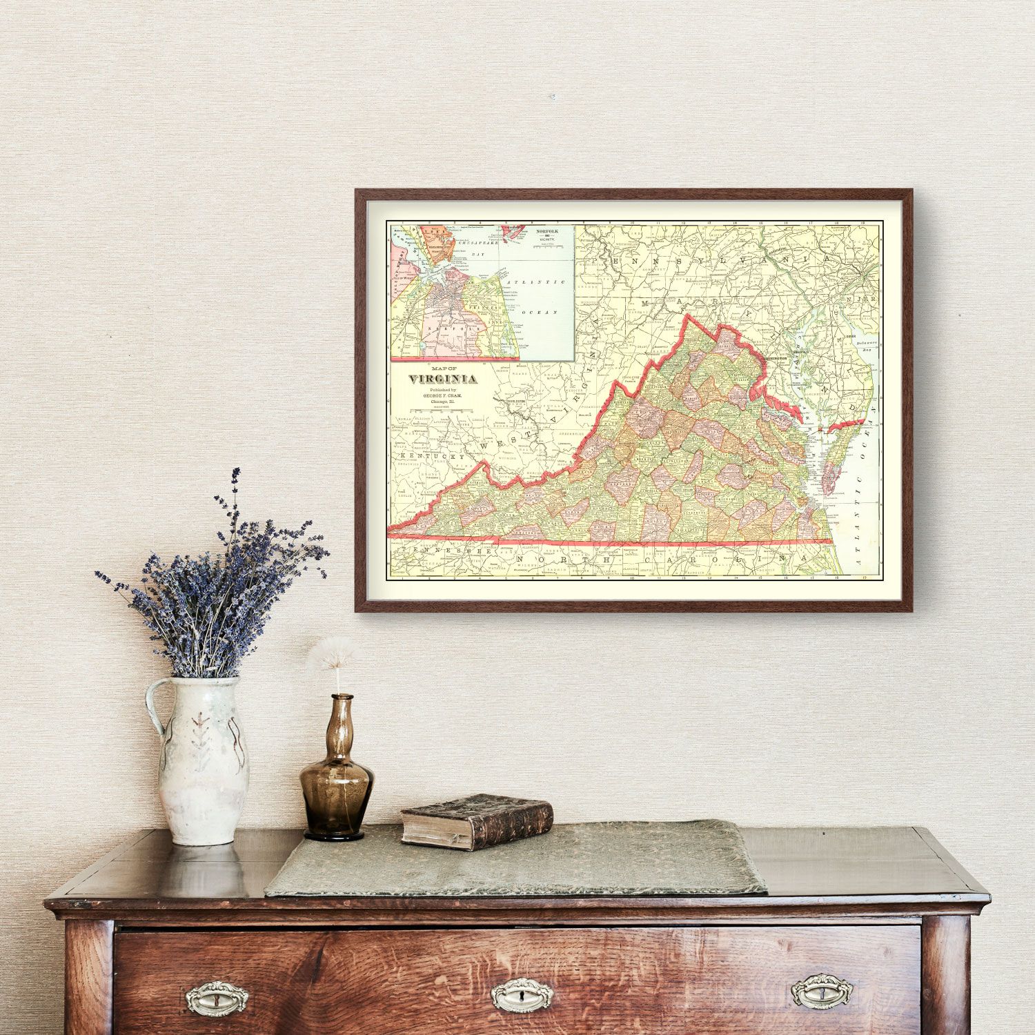 Vintage Map of Virginia 1908