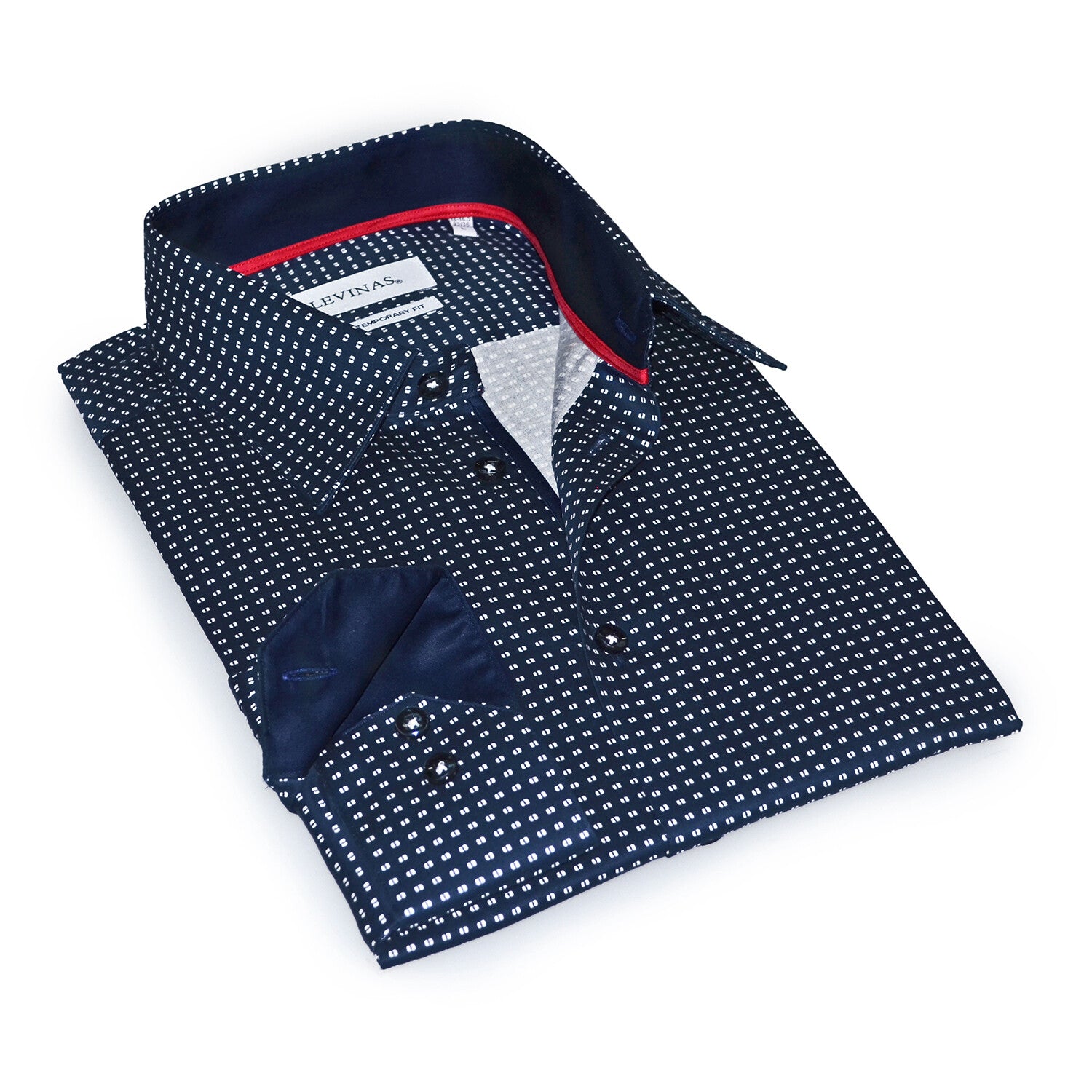 Contrast Collar & Cuff Button Up // Navy Dots + Solid Navy Trim