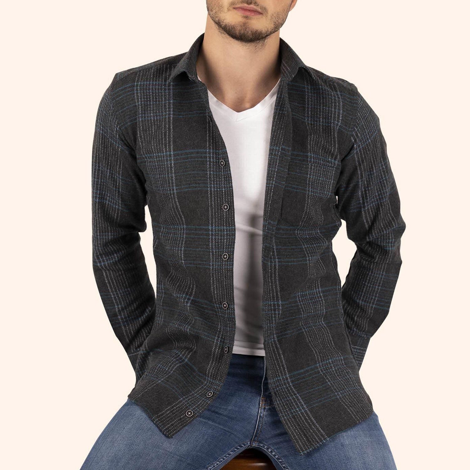 Plaid Flannel Button-Up Shirt // Black