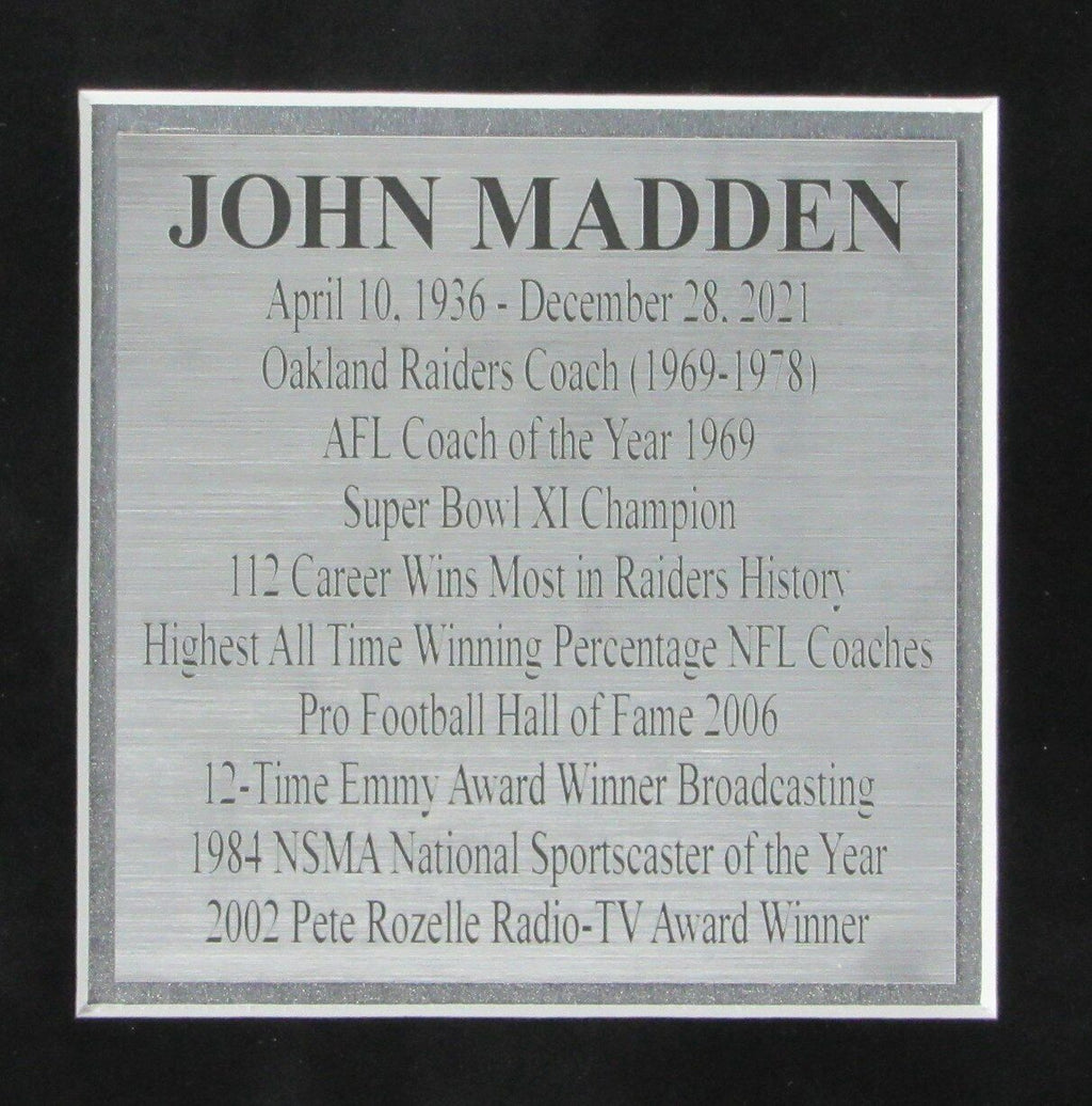 John Madden HOF Raiders 8x10 Photos with Signed 3x5 Index Card Framed 165825