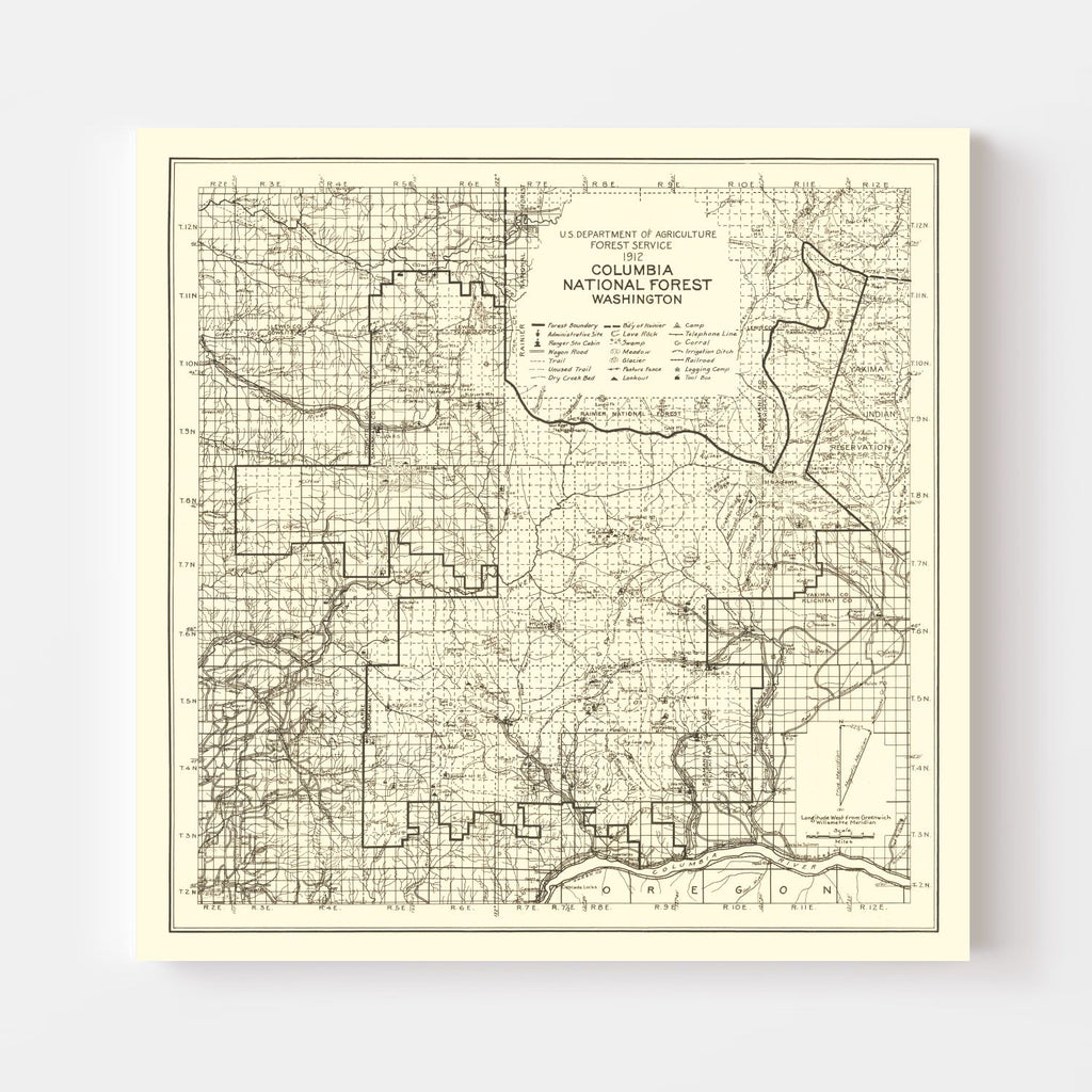Vintage Columbia National Forest Map 1913