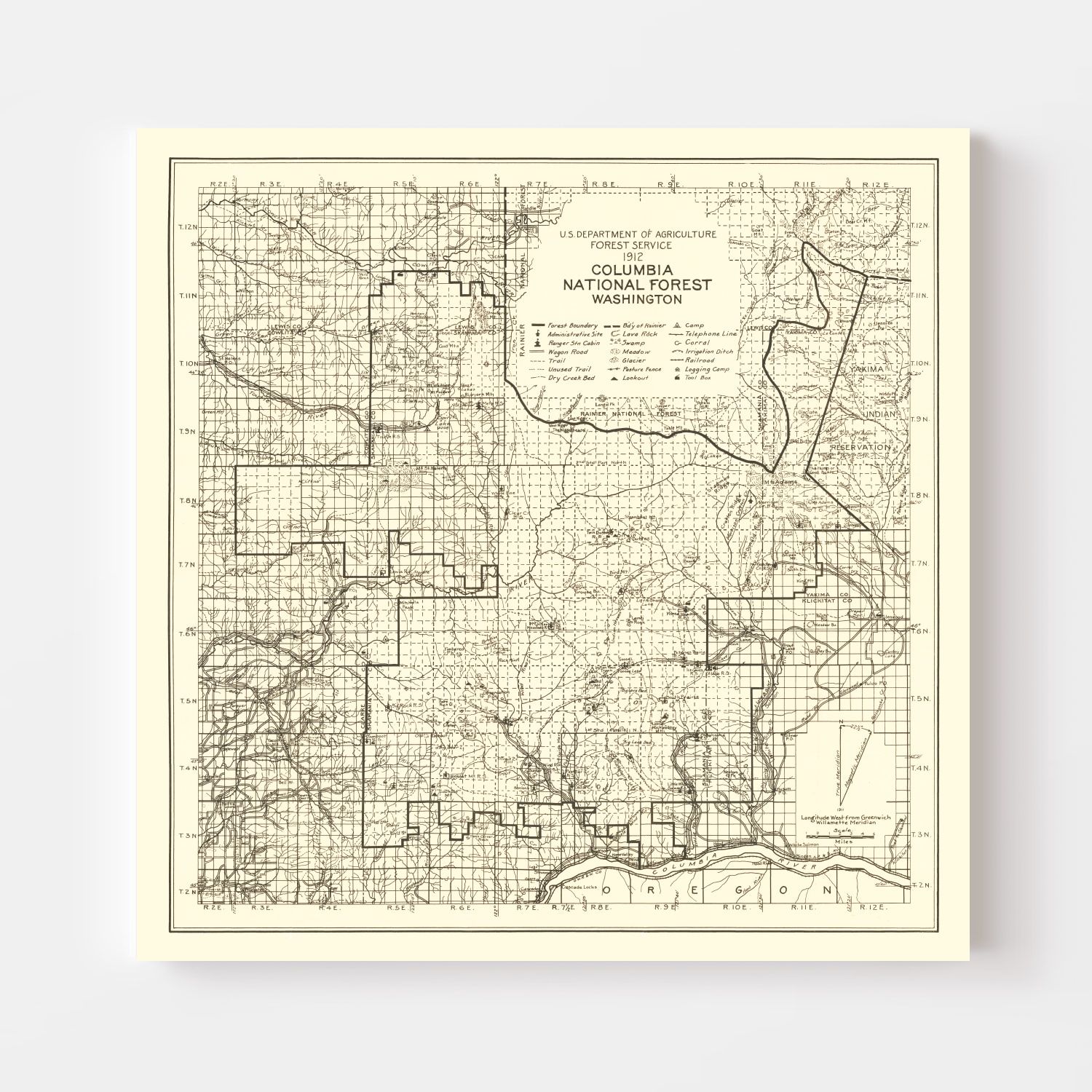 Vintage Columbia National Forest Map 1913