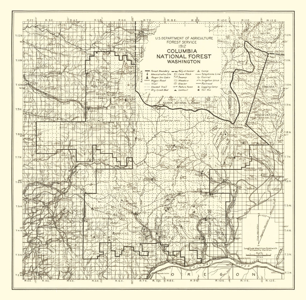 Vintage Columbia National Forest Map 1913