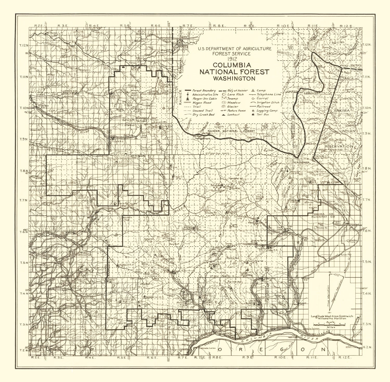 Vintage Columbia National Forest Map 1913