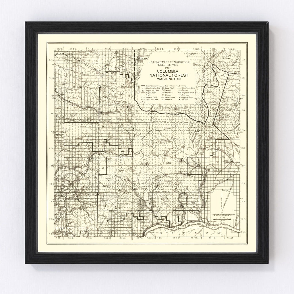 Vintage Columbia National Forest Map 1913