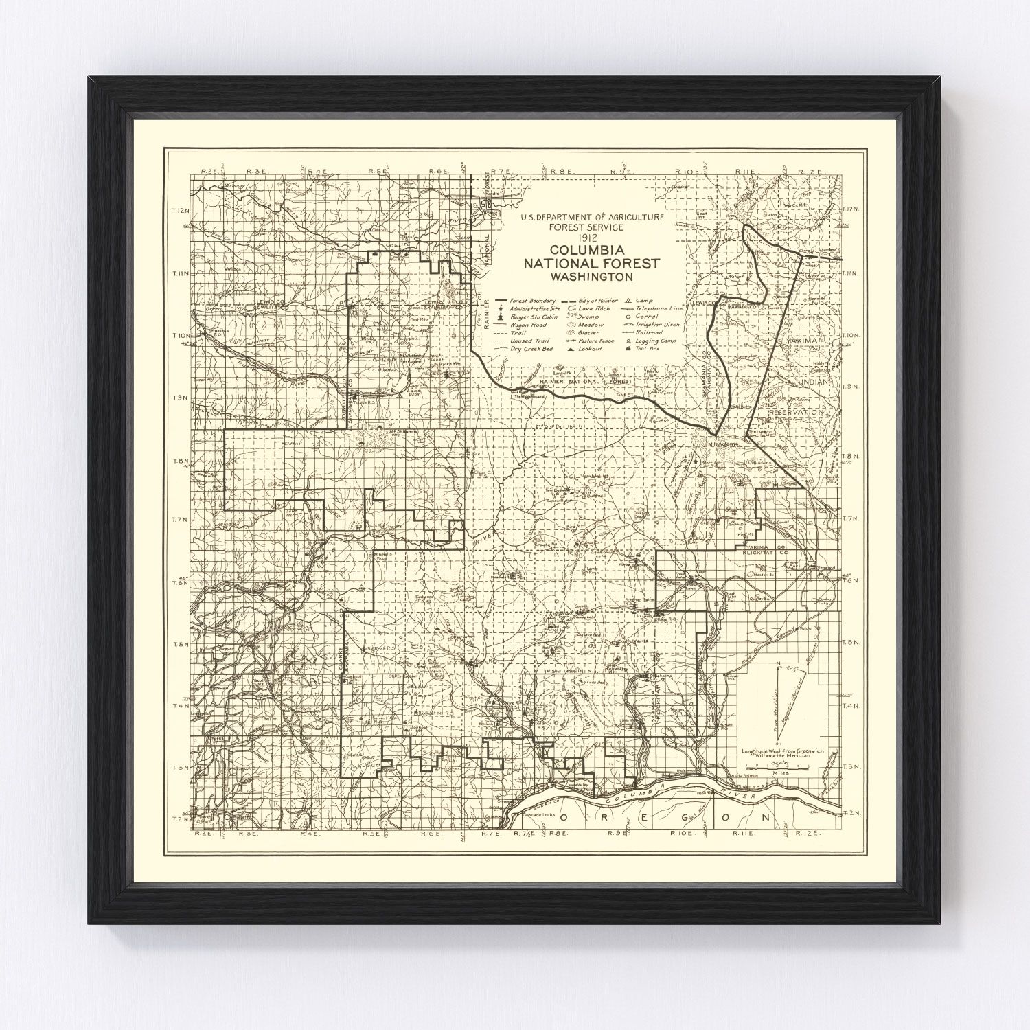 Vintage Columbia National Forest Map 1913